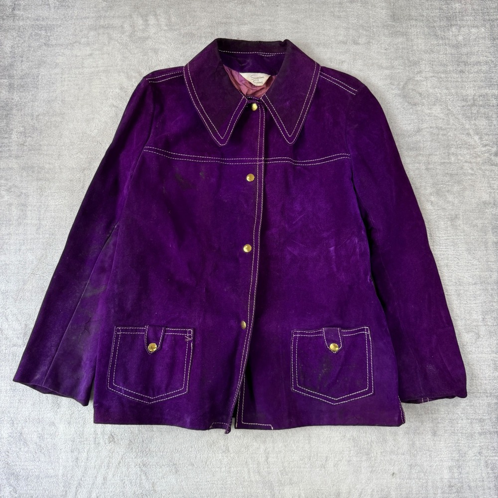 Simpsons Sears Jacket Womens Medium Purple Vintage 70s Point Collar Suede Snap